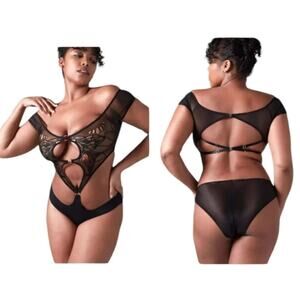 Thistle and Spire Bodysuit Womens 1X Black Sheer Butterfly Strappy Revolve